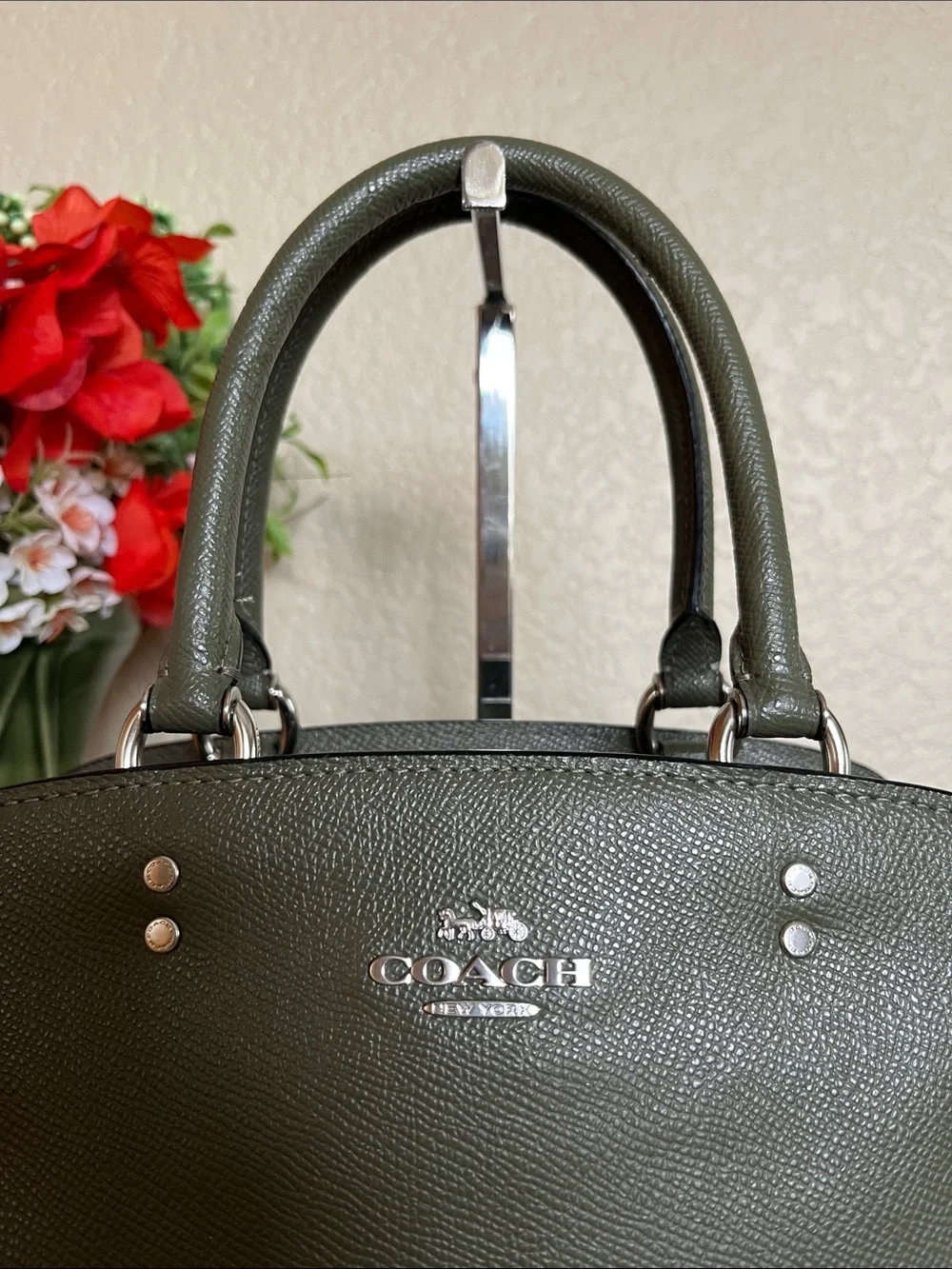Coach 91146 Mini Lillie Carryall Bag Crossgrain Leather Crossbody Olive